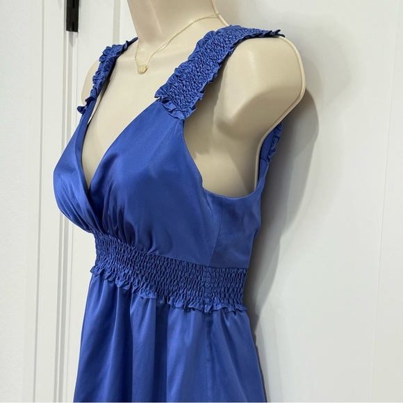 BCBGMaxAzria Silk Babydoll Tank Top Satin Blue Smocked XS Y2K Vintage Party Chic - Picture 5 of 11